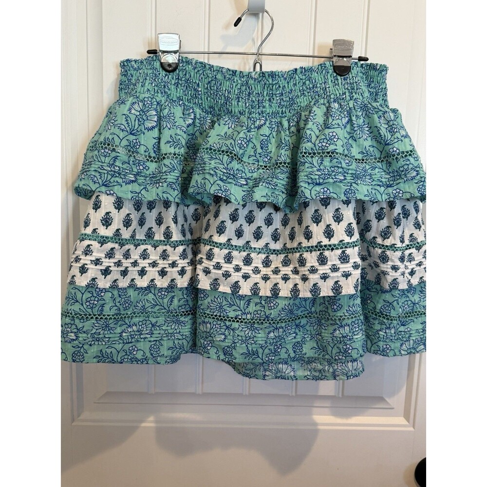 Roller Rabbit  X Target Tiered Ruffled Skirt Blue  XL Elastic Waist NWOT Cotton